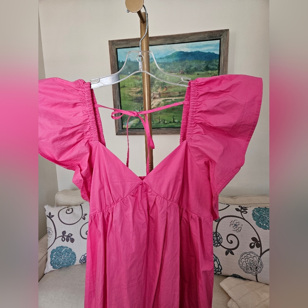 Day & Moon Pink Flutter Sleeve Mini Dress Sz M - Picture 3 of 7